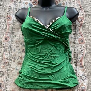 Just Cavalli Emerald Green Camisole with Leopard Trim